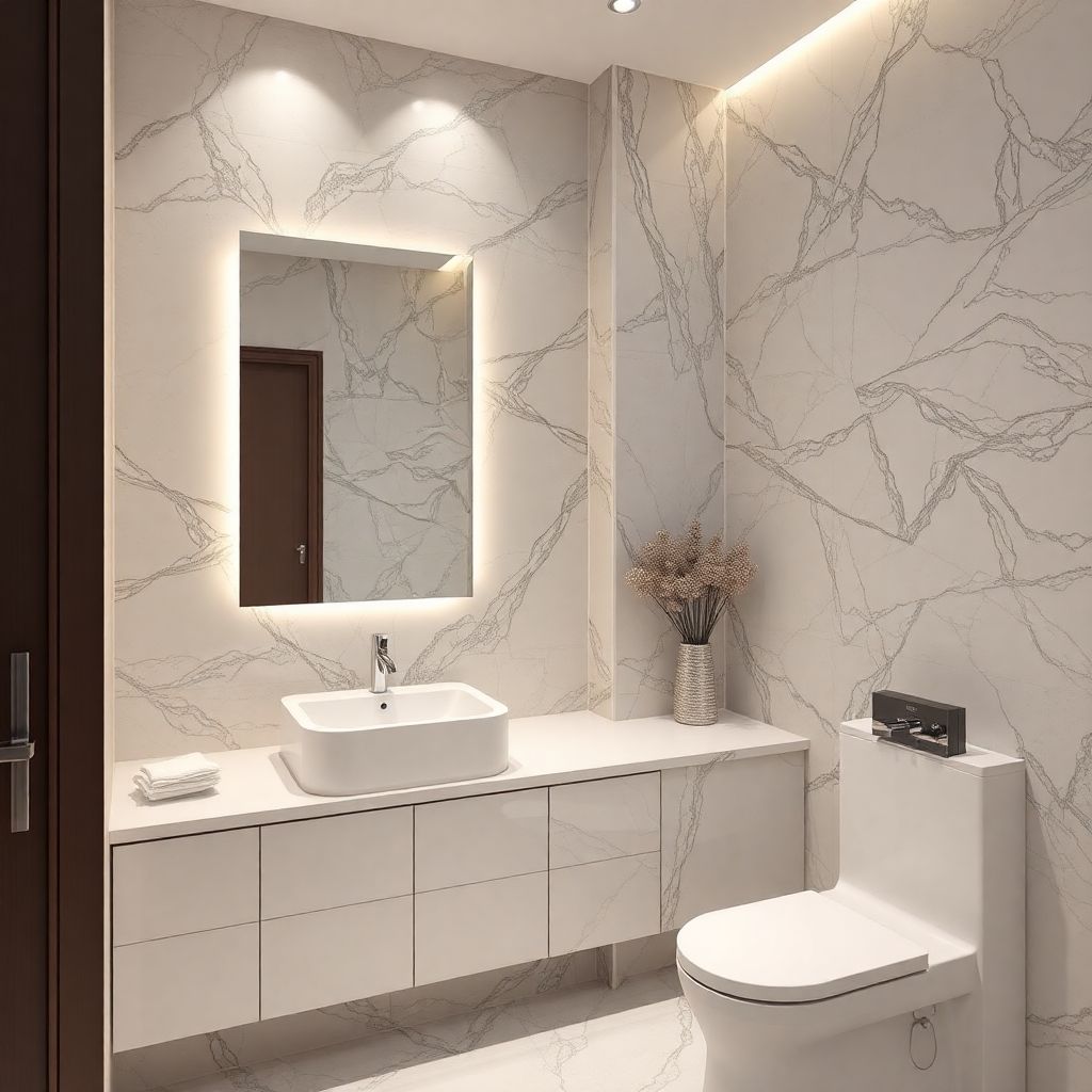 Гибкий мрамор в ванной комнате создаёт идеально элегантный интерьер